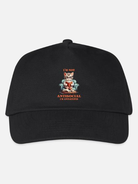 Schlaue Katze mit Lesebrille - Kinder Basecap - Schwarz