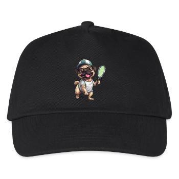 Hund Mops Tennis Tennisspieler - Kinder Basecap - Schwarz - Vorne