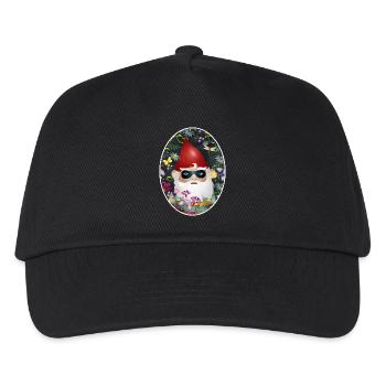Gartenzwerg mit Maske inkognito im Blumen Garten - Kinder Basecap - Schwarz - Vorne