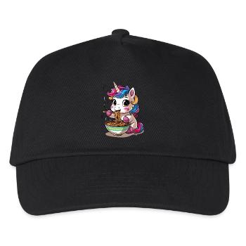 Süßes Einhorn isst Ramen - Kinder Basecap - Schwarz - Vorne
