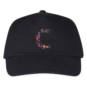 Personalisierter Blumenbuchstabe c - Geschenkidee - Kinder Basecap - Schwarz - Vorne