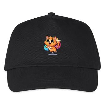 Flauschiger Glücksbote: Süße Katze mit Kulleraugen - Kinder Basecap - Schwarz - Vorne