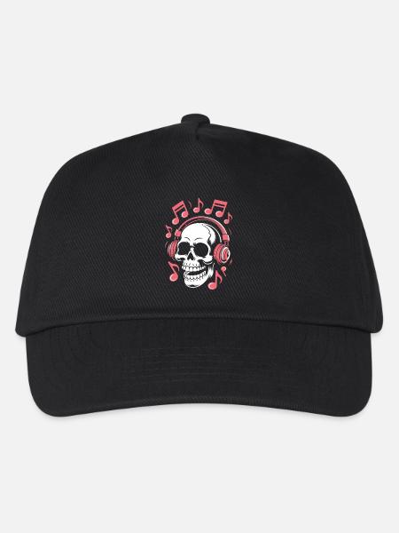Totenkopf mit Kopfhörern Musik Kunst - Kinder Basecap - Schwarz