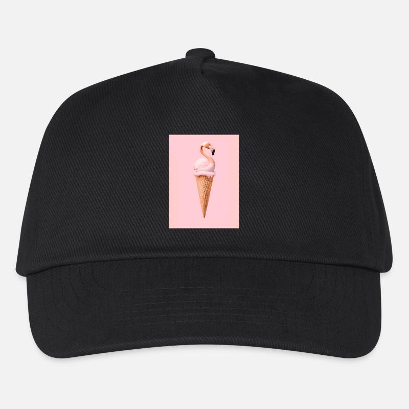 Flamingo-Eis mit Waffeltüte - Kinder Basecap - Schwarz