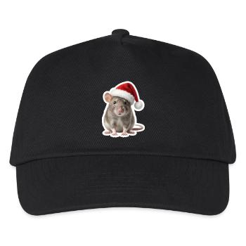 Clever rat with red Christmas hat - Kids’ Baseball Cap - black - Front