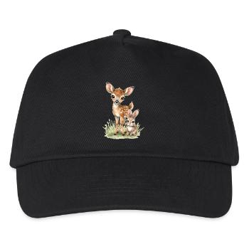 🦌🐰Fawn and Tender Bunny – Illustration - Kids’ Baseball Cap - black - Front