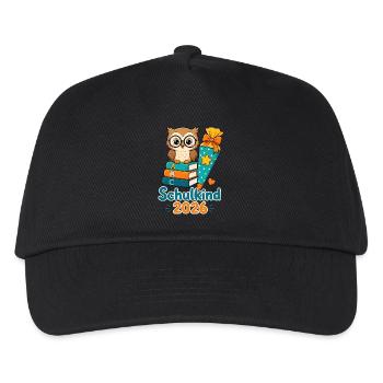 Schulkind 2026 Eule Einschulung - Kinder Basecap - Schwarz - Vorne