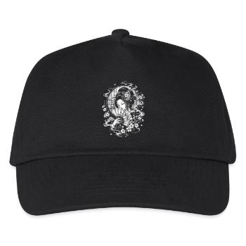 Japanese Geisha with Fan in Tattoo Style - Kids’ Baseball Cap - black - Front