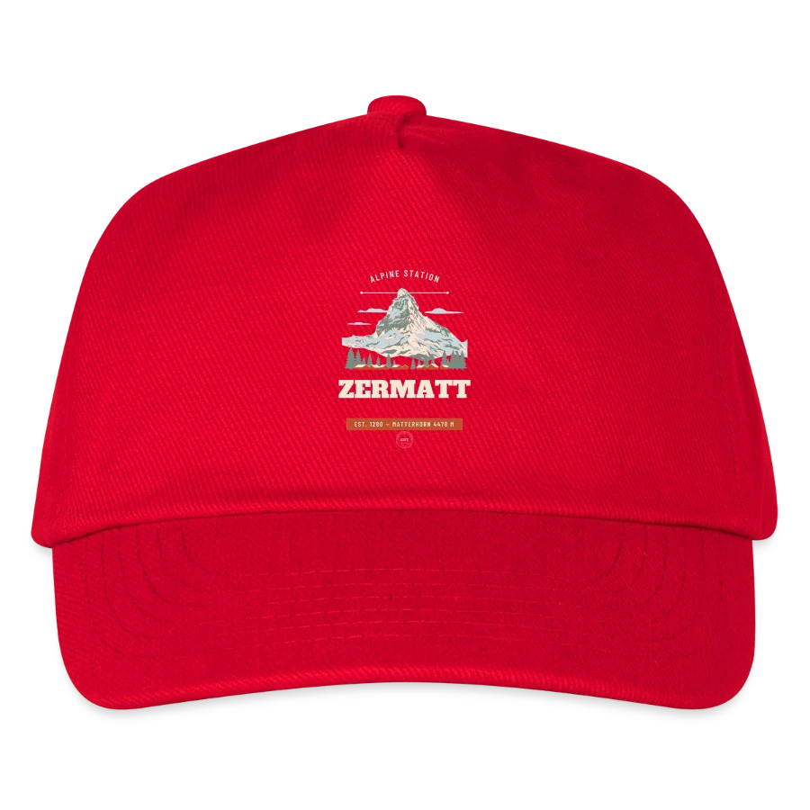 Zermatt badge on a kids’ baseball cap, red