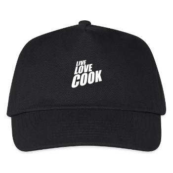 Live Love Cook Leben Liebe Kochen Küche Meister - Kinder Basecap - Schwarz - Vorne