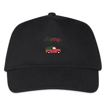 Merry Christmas - Auto mit Weihnachtsbaum - Kinder Basecap - Schwarz - Vorne
