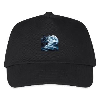 Wolf mit blauen Augen bei Vollmond - Kinder Basecap - Schwarz - Vorne