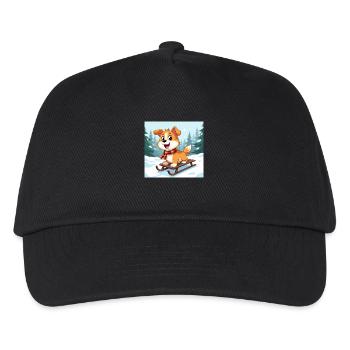 Happy cartoon dog on sled - Kids’ Baseball Cap - black - Front