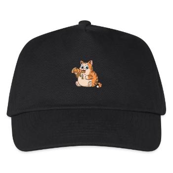 Funny Chubby Cat Eating Pizza Fast Food - Kids’ Baseball Cap - black - Front