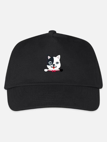 Сheerful, festive cat with a red festive butterfly - Kids’ Baseball Cap - black