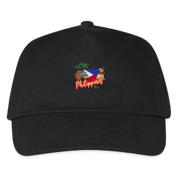 Philippinen Vintage Koboldmaki mit Fahne Palmen - Kinder Basecap - Schwarz - Vorne