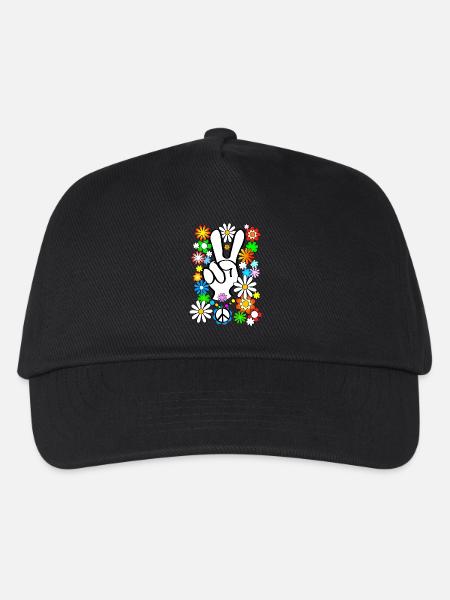 Flower Power & Peace 1 - Kinder Basecap - Schwarz