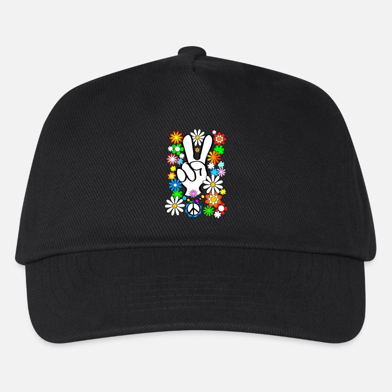 Flower Power & Peace 1 - Kinder Basecap - Schwarz