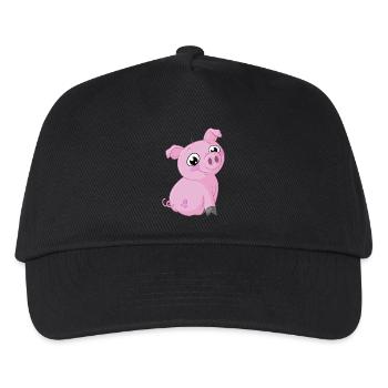 Süßes Comic Schweinchen - Kinder Basecap - Schwarz - Vorne