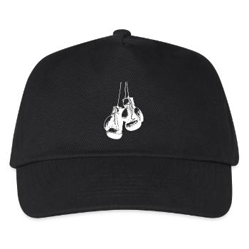 Hängend weisse Boxhandschuhe Design. Logo Design - Kinder Basecap - Schwarz - Vorne