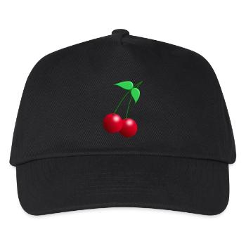 Zwillings Kirschen mit Blättern - Kinder Basecap - Schwarz - Vorne