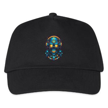 Futuristic blue gold skull - Kids’ Baseball Cap - black - Front