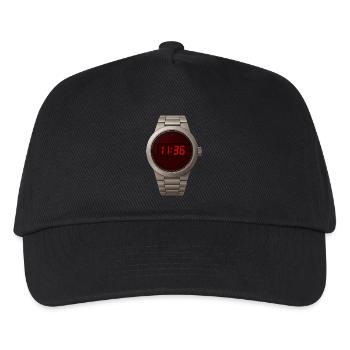 Coole Digitaluhr im Edelstahlgehäuse mit roten LED - Kinder Basecap - Schwarz - Vorne