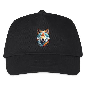 Geometrischer Wolfskopf - Kinder Basecap - Schwarz - Vorne