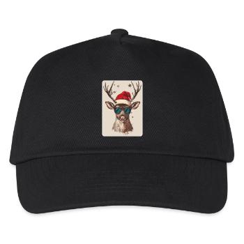 Rentier Hirsch Geweih Reindeer Vintage Weihnachten - Kinder Basecap - Schwarz - Vorne