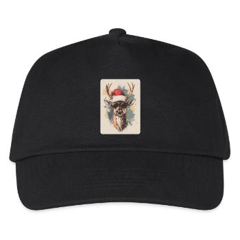 Rentier Hirsch Geweih Reindeer Vintage Weihnachten - Kinder Basecap - Schwarz - Vorne