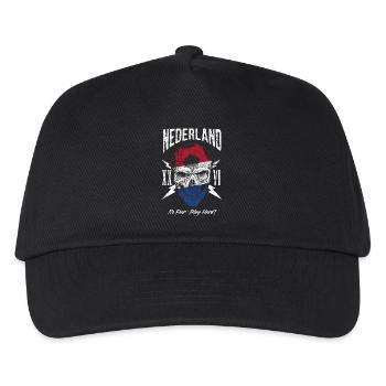 NIEDERLANDE Fußball Fan Totenkopf Flagge - Kinder Basecap - Schwarz - Vorne