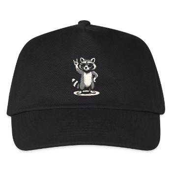 Rock Musik Waschbär Lustig Humor Geschenkidee - Kinder Basecap - Schwarz - Vorne