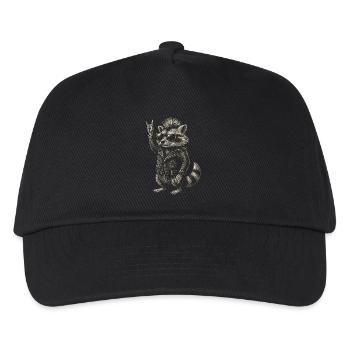 Rock Musik Waschbär Lustig Humor Geschenkidee - Kinder Basecap - Schwarz - Vorne