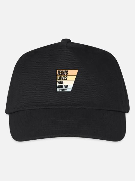 Jesus Loves You And I'm Trying Ironie Witz Spruch - Kinder Basecap - Schwarz