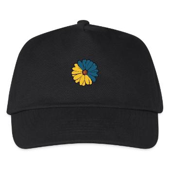 Blume dunkelblau blaue Blume Blumen blau-gelb - Kinder Basecap - Schwarz - Vorne