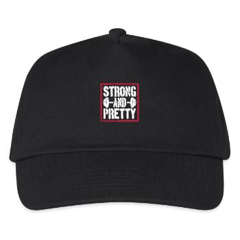 Strong And Pretty Lustiger Gym Fitness Spruch - Kinder Basecap - Schwarz - Vorne