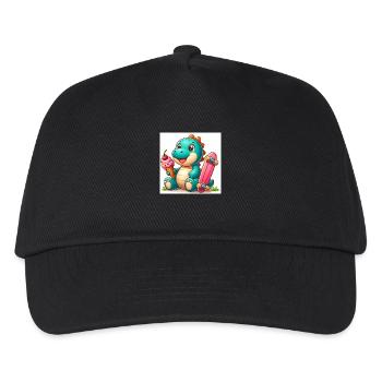 Türkis Dino mit Eiswaffel und Skateboard - Kinder Basecap - Schwarz - Vorne