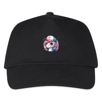 Süße rosa Pony Mähne hat Kappe - Kinder Basecap - Schwarz - Vorne