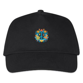 Peace Love 60er 70er Jahre Groovy Kostüm Blumen - Kinder Basecap - Schwarz - Vorne