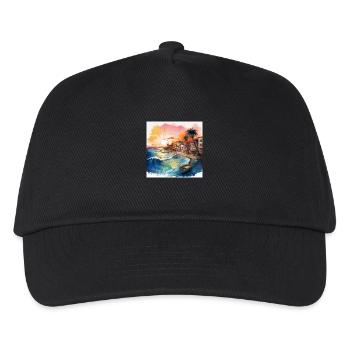 Vibrant Coastal Sunset Scene with Boats and Waves - Kids’ Baseball Cap - black - Front