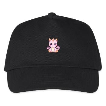 Fröhlicher rosa Drache mit goldenen Akzenten - Kinder Basecap - Schwarz - Vorne