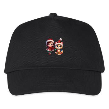 Christmas Cartoon Child and Cat - Kinder Basecap - Schwarz - Vorne