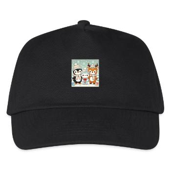 Niedliche Tiere im Winteroutfit - Kinder Basecap - Schwarz - Vorne