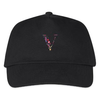 Personalisierter Blumenbuchstabe V - Geschenkidee - Kinder Basecap - Schwarz - Vorne