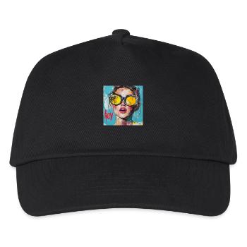 HEY Gruß in rot Popart - Kinder Basecap - Schwarz - Vorne