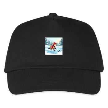 Cartoon Hund spielt Eishockey auf Teich im Winter - Kinder Basecap - Schwarz - Vorne
