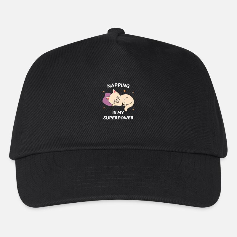 Cute Cat Sleeping on a Pillow - Kids’ Baseball Cap - black