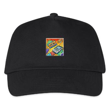 90er-Vibes: Walkman-Kult im Comic-Look - Kinder Basecap - Schwarz - Vorne