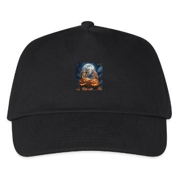 Eulen und Kürbislaterne unter Vollmond Halloween - Kinder Basecap - Schwarz - Vorne