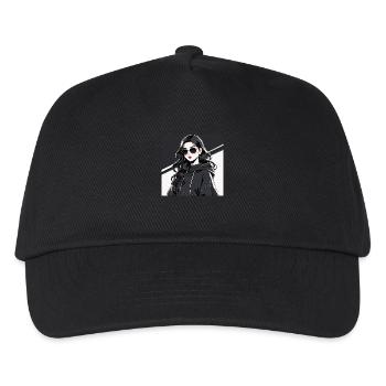 Retro-futuristische Anime-Frau in Schwarz - Kinder Basecap - Schwarz - Vorne